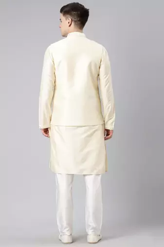 Beige dori embroidery jacket kurta set