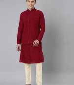 Maroon ruching jacket kurta set