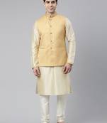 Beige geometric jacquard jacket with kurta set