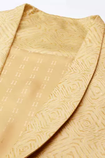Gold printed lapel style jacket with beige gold kurta