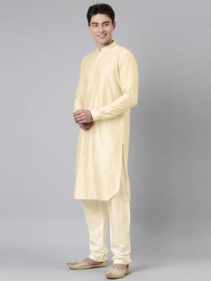 Gold printed lapel style jacket with beige gold kurta 3