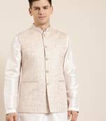 gold checkered textured jacket with gold kurta