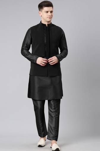 Black pleated jacket kurta set