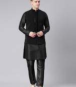 Black pleated jacket kurta set
