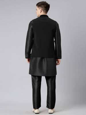 Black pleated jacket kurta set 2