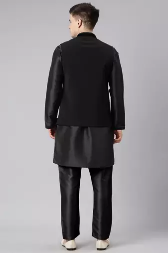 Black pleated jacket kurta set