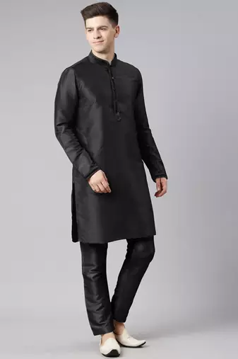 Black pleated jacket kurta set