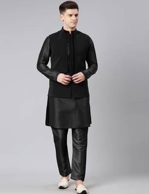 Black pleated jacket kurta set 4