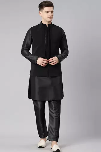 Black pleated jacket kurta set