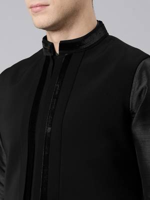 Black pleated jacket kurta set 5