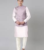 Lilac jacquard jacket with kurta set