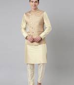 Beige jacquard jacket with kurta set