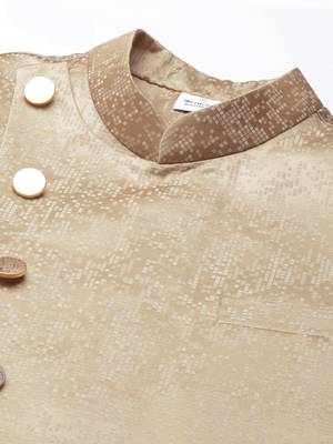Beige jacquard jacket with kurta set 2