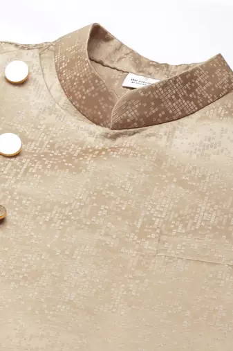 Beige jacquard jacket with kurta set