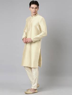 Beige jacquard jacket with kurta set 3