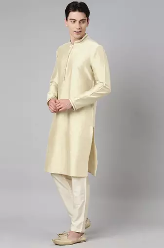 Beige jacquard jacket with kurta set