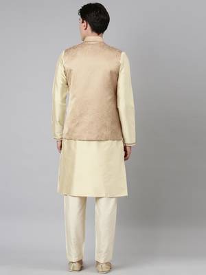 Beige jacquard jacket with kurta set 5
