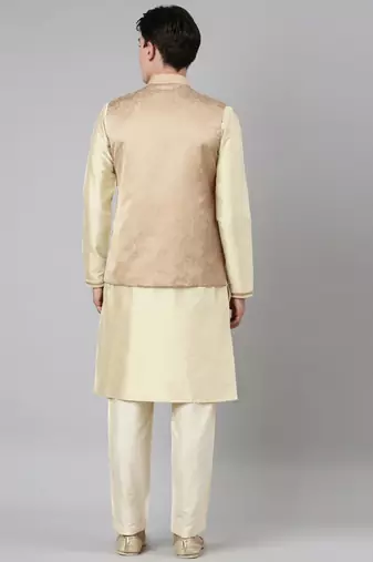 Beige jacquard jacket with kurta set