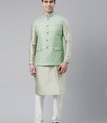 Green chanderi booti jacket with kurta set