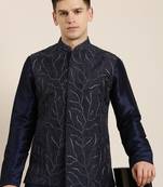 Navy embroidered jacket kurta set