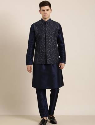 Navy embroidered jacket kurta set 2