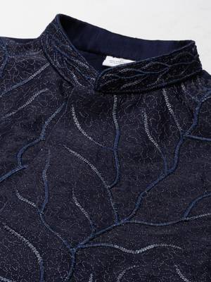 Navy embroidered jacket kurta set 3