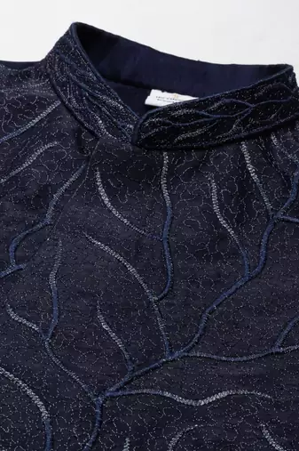 Navy embroidered jacket kurta set