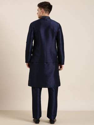 Navy embroidered jacket kurta set 5