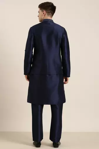 Navy embroidered jacket kurta set