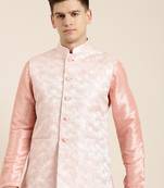 Peach jacquard jacket kurta set