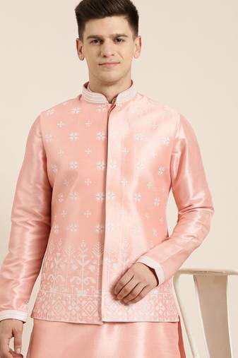 Peach embroiderd jacket kurta set
