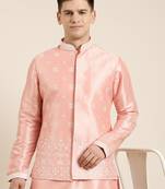 Peach embroiderd jacket kurta set