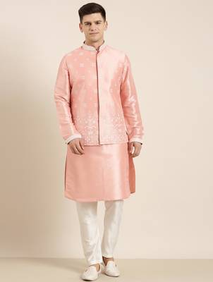 Peach embroiderd jacket kurta set 2