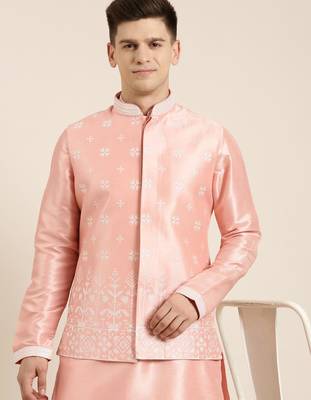 Peach embroiderd jacket kurta set 4