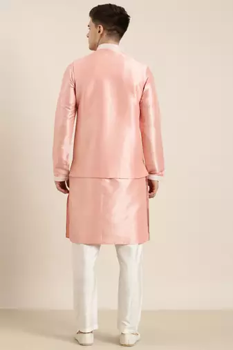 Peach embroiderd jacket kurta set