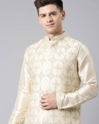 Beige dori embroidery jacket kurta set 2