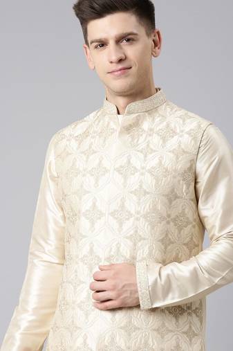 Beige dori embroidery jacket kurta set