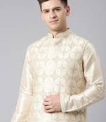 Beige dori embroidery jacket kurta set