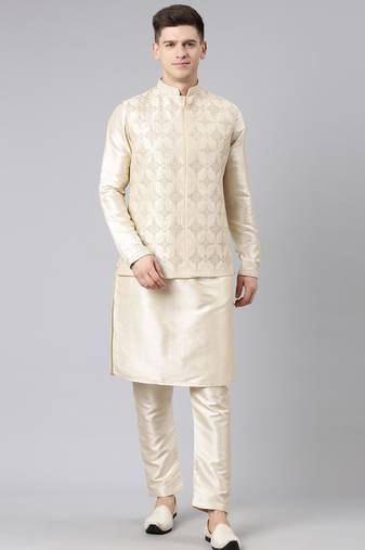 Beige dori embroidery jacket kurta set