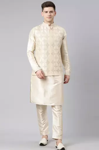 Beige dori embroidery jacket kurta set