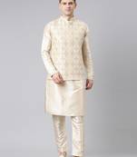 Beige dori embroidery jacket kurta set