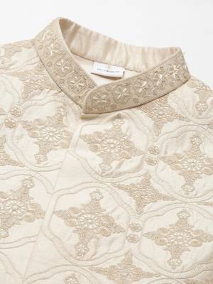 Beige dori embroidery jacket kurta set 3