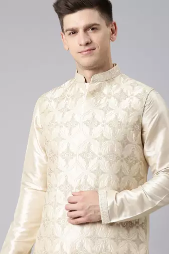 Beige dori embroidery jacket kurta set