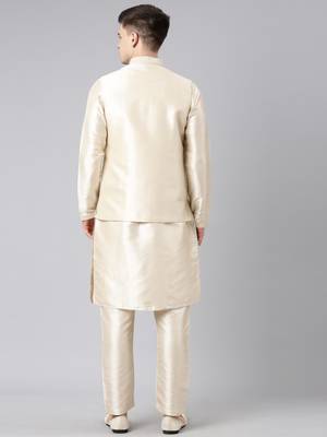Beige dori embroidery jacket kurta set 5