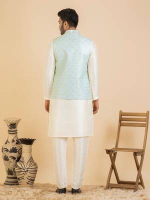 Cream chikankari jacket kurta set 2
