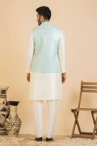Cream chikankari jacket kurta set