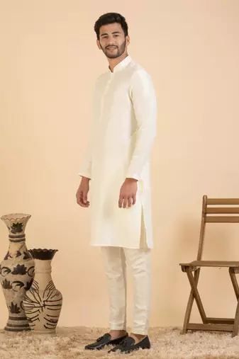 Cream chikankari jacket kurta set