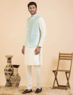 Cream chikankari jacket kurta set 5