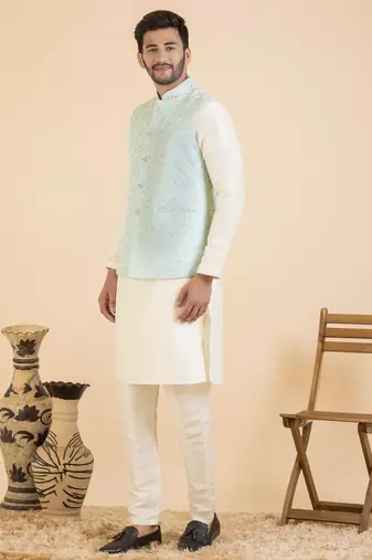 Cream chikankari jacket kurta set