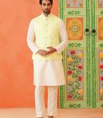 Lemon yellow chikankari jacket kurta set